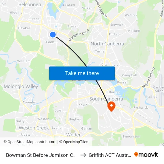Bowman St Before Jamison Centre to Griffith ACT Australia map