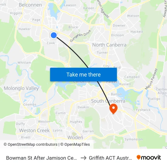 Bowman St After Jamison Centre to Griffith ACT Australia map