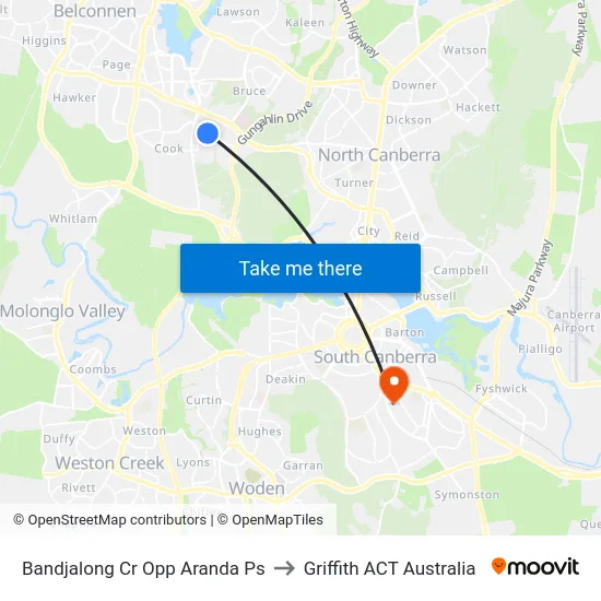 Bandjalong Cr Opp Aranda Ps to Griffith ACT Australia map