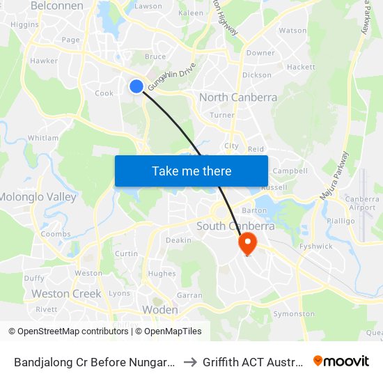 Bandjalong Cr Before Nungara St to Griffith ACT Australia map