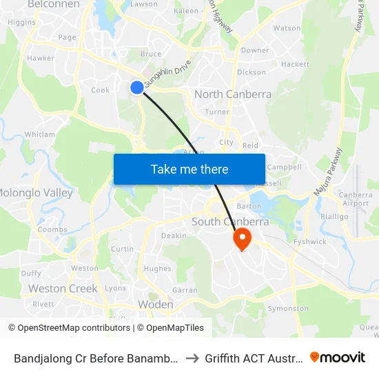 Bandjalong Cr Before Banambila St to Griffith ACT Australia map