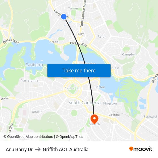 Anu Barry Dr to Griffith ACT Australia map