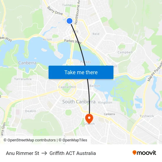 Anu Rimmer St to Griffith ACT Australia map