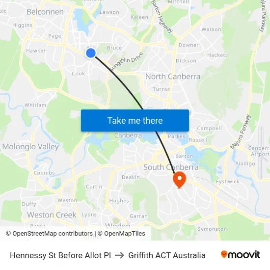 Hennessy St Before Allot Pl to Griffith ACT Australia map