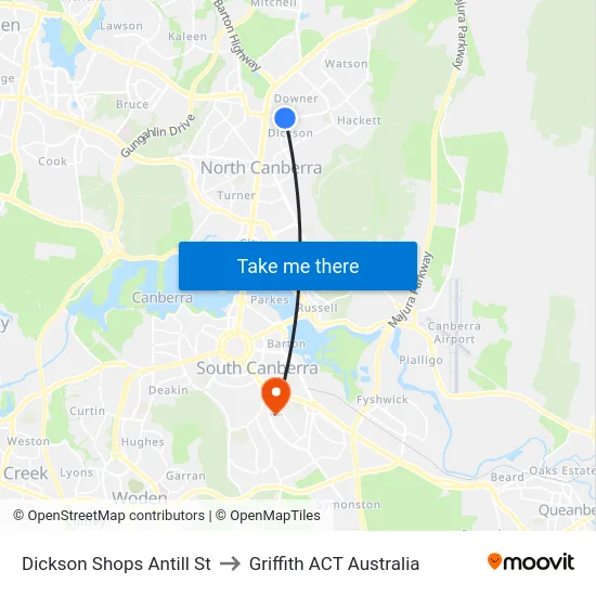 Dickson Shops Antill St to Griffith ACT Australia map