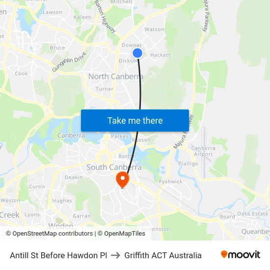 Antill St Before Hawdon Pl to Griffith ACT Australia map