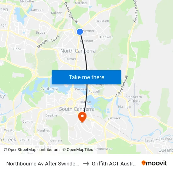 Northbourne Av After Swinden St to Griffith ACT Australia map