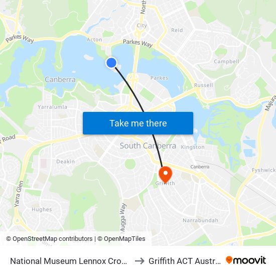 National Museum Lennox Crossing to Griffith ACT Australia map