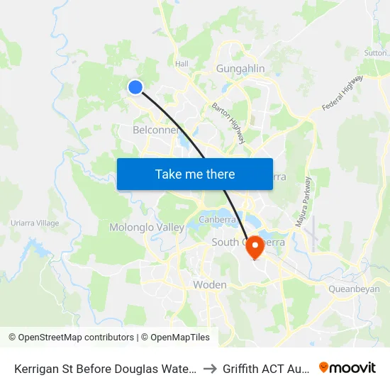 Kerrigan St Before Douglas Waterhouse Dr to Griffith ACT Australia map