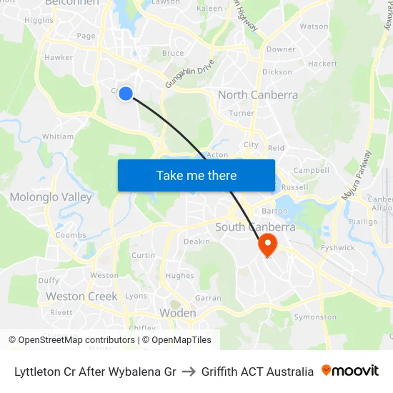 Lyttleton Cr After Wybalena Gr to Griffith ACT Australia map