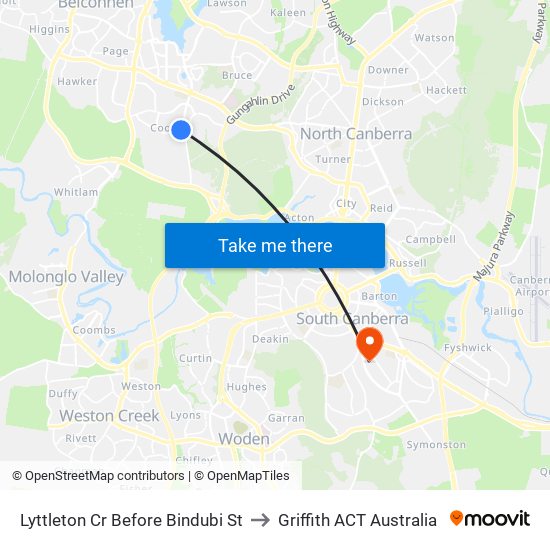 Lyttleton Cr Before Bindubi St to Griffith ACT Australia map