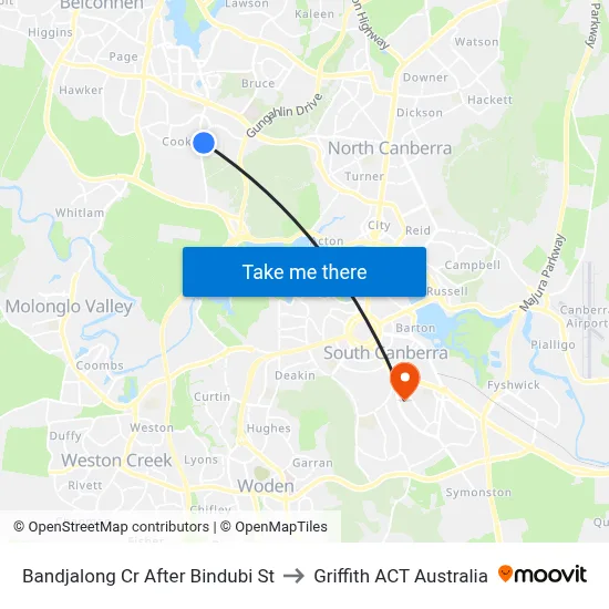 Bandjalong Cr After Bindubi St to Griffith ACT Australia map