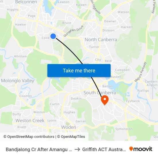 Bandjalong Cr After Amangu St to Griffith ACT Australia map