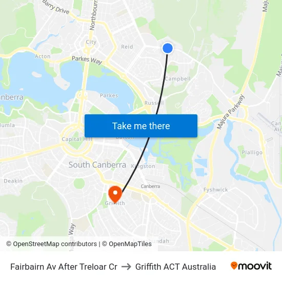 Fairbairn Av After Treloar Cr to Griffith ACT Australia map