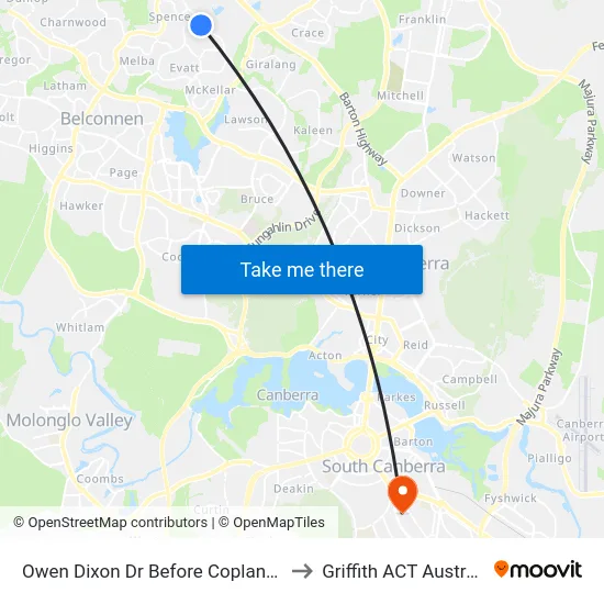 Owen Dixon Dr Before Copland Dr to Griffith ACT Australia map