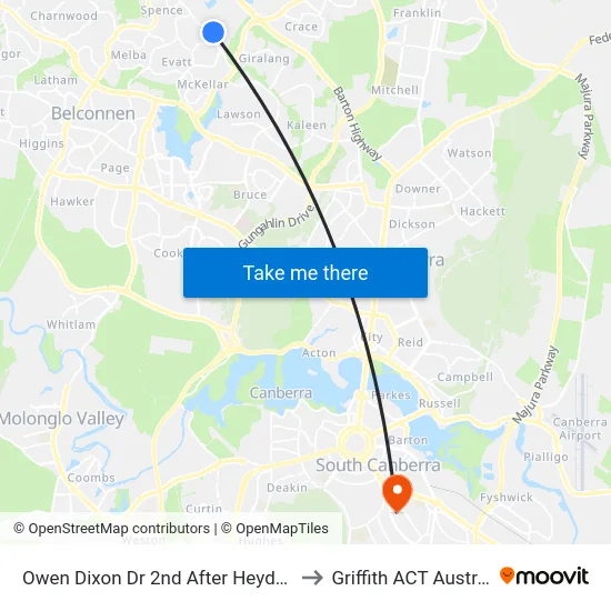Owen Dixon Dr 2nd After Heydon Cr to Griffith ACT Australia map
