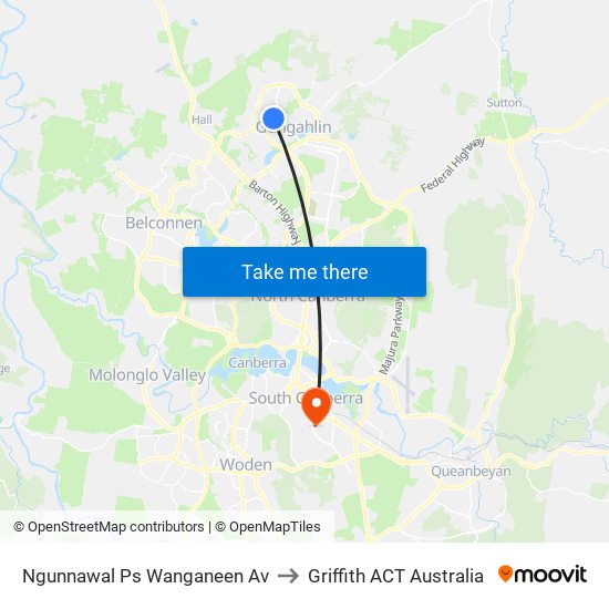 Ngunnawal Ps Wanganeen Av to Griffith ACT Australia map