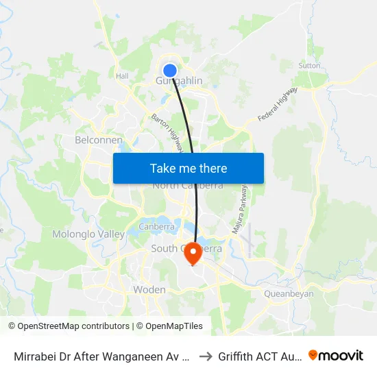 Mirrabei Dr After Wanganeen Av Northbound to Griffith ACT Australia map