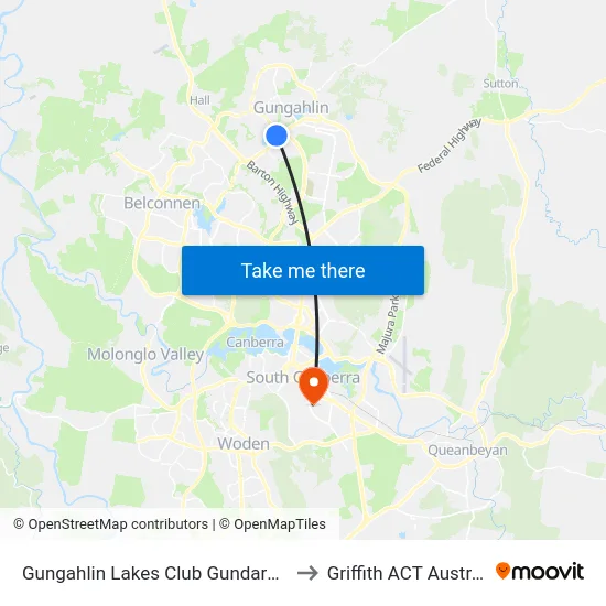 Gungahlin Lakes Club Gundaroo Dr to Griffith ACT Australia map