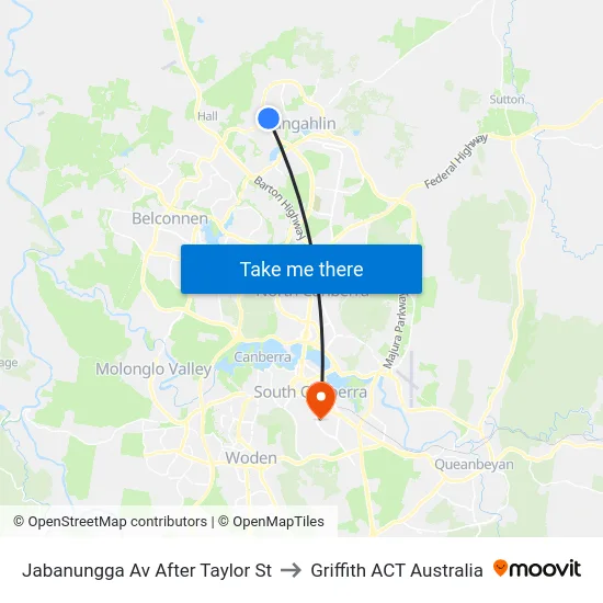 Jabanungga Av After Taylor St to Griffith ACT Australia map