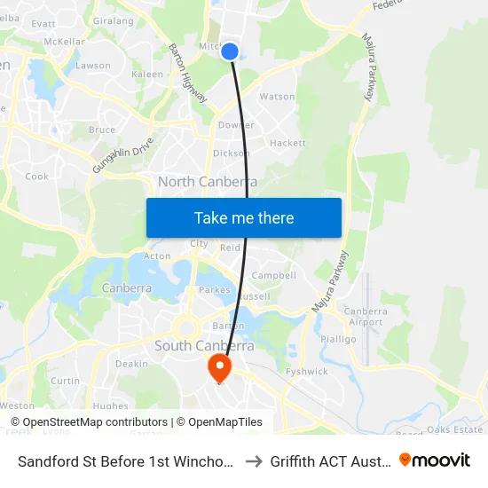 Sandford St Before 1st Winchombe Ct to Griffith ACT Australia map