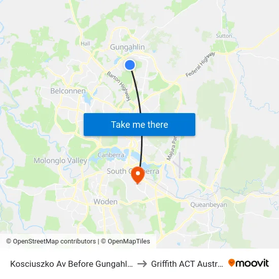 Kosciuszko Av Before Gungahlin Dr to Griffith ACT Australia map
