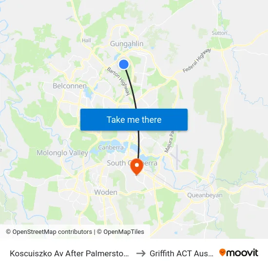 Koscuiszko Av After Palmerston Shops to Griffith ACT Australia map