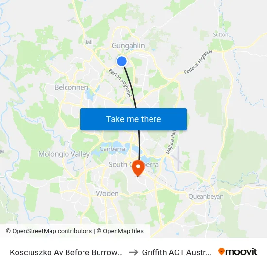 Kosciuszko Av Before Burrowa St to Griffith ACT Australia map