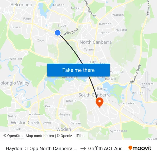 Haydon Dr Opp North Canberra Hospital to Griffith ACT Australia map