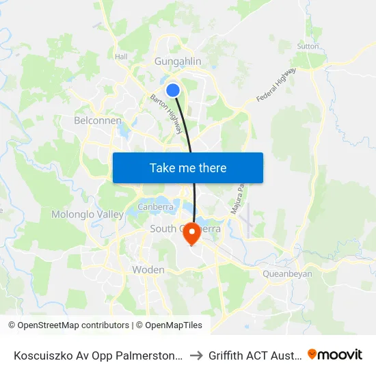 Koscuiszko Av Opp Palmerston Shops to Griffith ACT Australia map