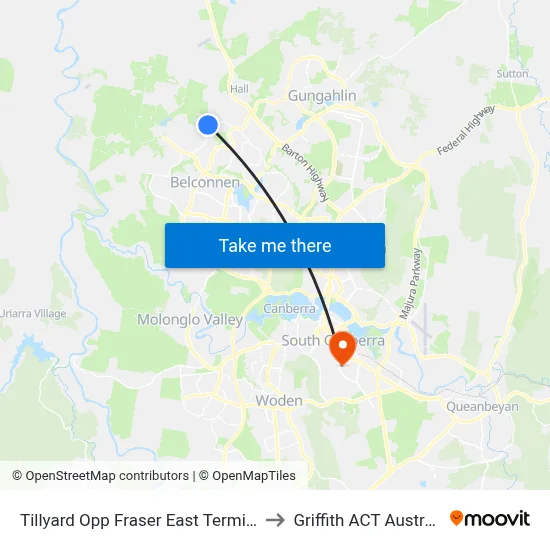 Tillyard Opp Fraser East Terminus to Griffith ACT Australia map