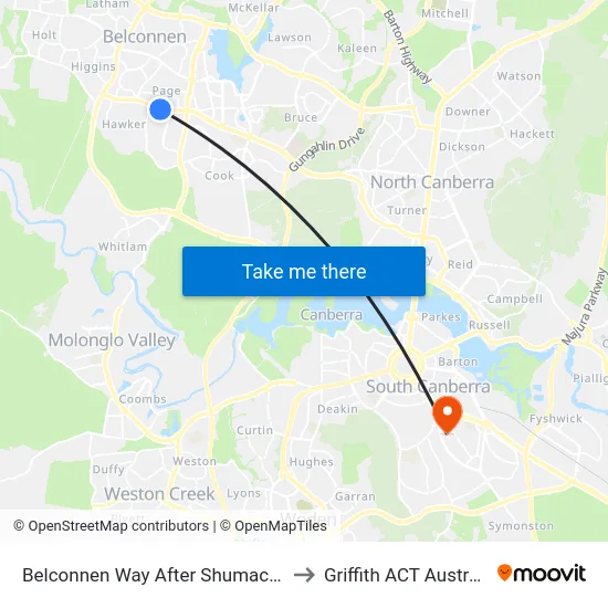 Belconnen Way After Shumack St to Griffith ACT Australia map