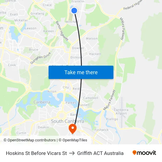 Hoskins St Before Vicars St to Griffith ACT Australia map