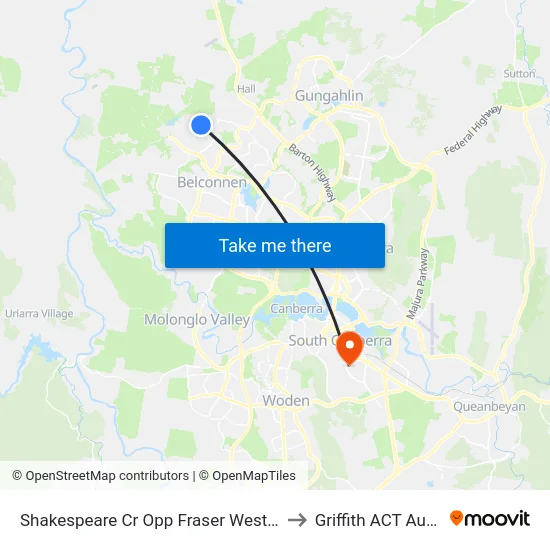 Shakespeare Cr Opp Fraser West Terminus to Griffith ACT Australia map