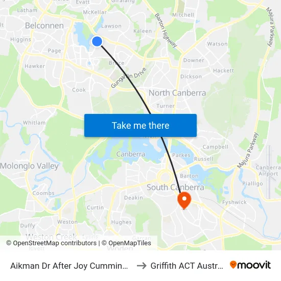 Aikman Dr After Joy Cummings Pl to Griffith ACT Australia map