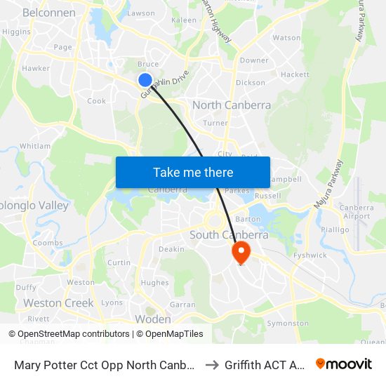 Mary Potter Cct Opp North Canberra Hospital to Griffith ACT Australia map