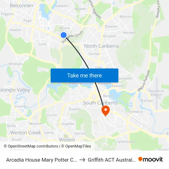 Arcadia House Mary Potter Cct to Griffith ACT Australia map
