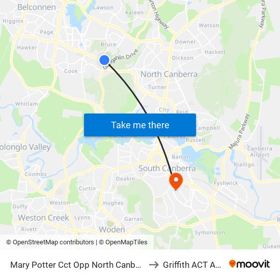 Mary Potter Cct Opp North Canberra Hospital to Griffith ACT Australia map