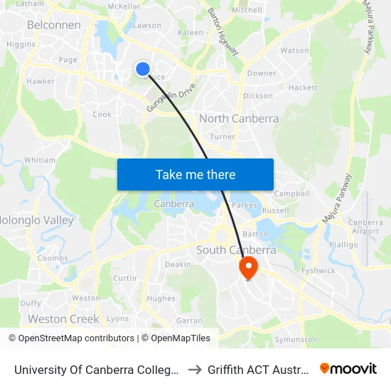 University Of Canberra College St to Griffith ACT Australia map