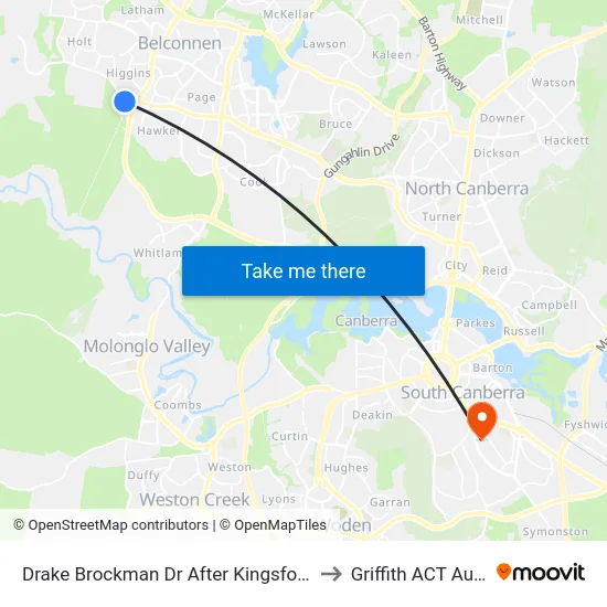 Drake Brockman Dr After Kingsford Smith Dr to Griffith ACT Australia map