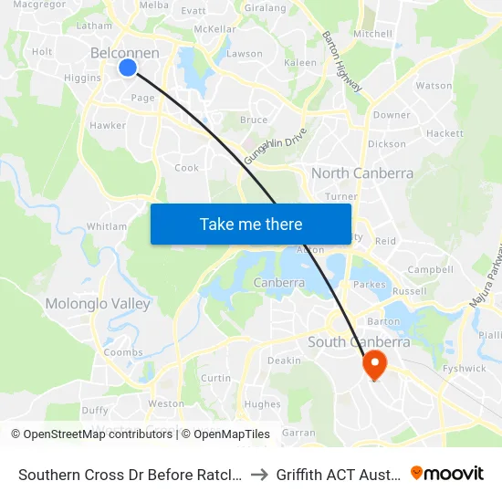 Southern Cross Dr Before Ratcliffe Cr to Griffith ACT Australia map