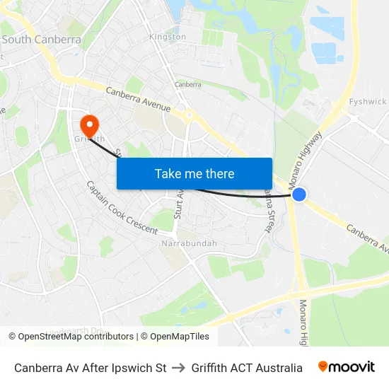 Canberra Av After Ipswich St to Griffith ACT Australia map