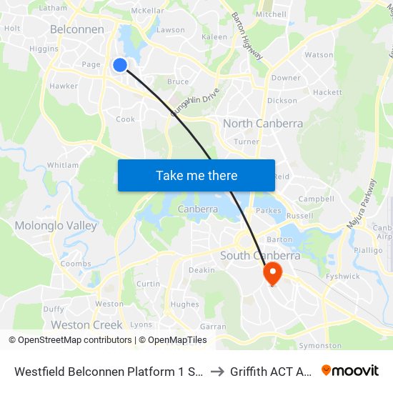 Westfield Belconnen Platform 1 Set Down Only to Griffith ACT Australia map