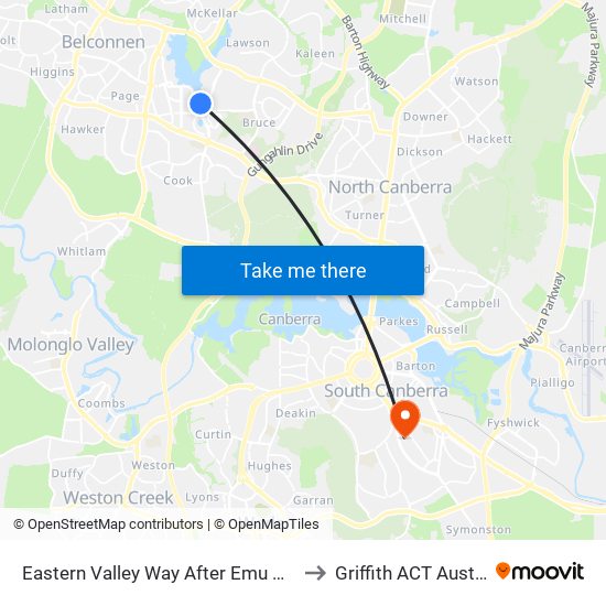 Eastern Valley Way After Emu Bank Dr to Griffith ACT Australia map