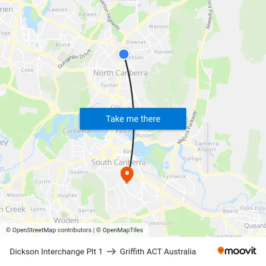 Dickson Interchange Plt 1 to Griffith ACT Australia map