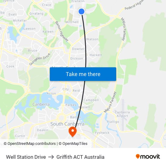 Well Station Drive to Griffith ACT Australia map