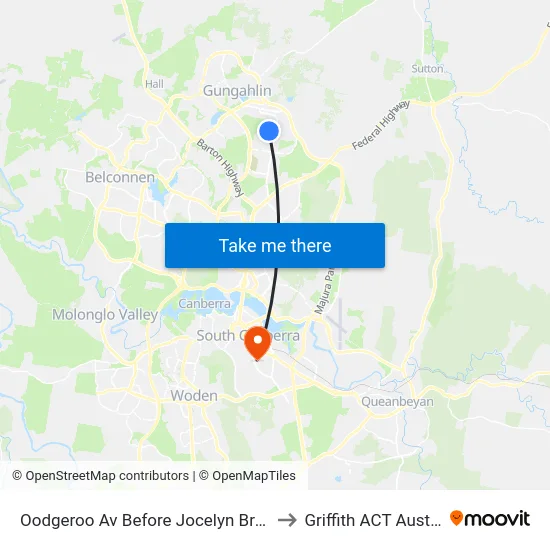 Oodgeroo Av Before Jocelyn Brown St to Griffith ACT Australia map