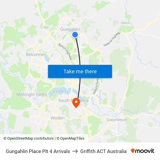 Gungahlin Place Plt 4 Arrivals to Griffith ACT Australia map