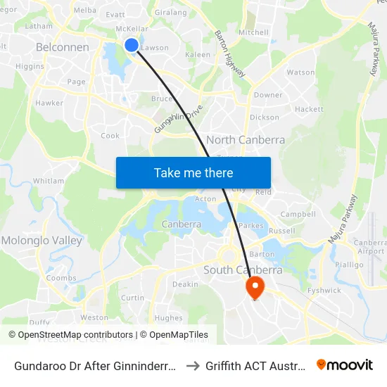 Gundaroo Dr After Ginninderra Dr to Griffith ACT Australia map