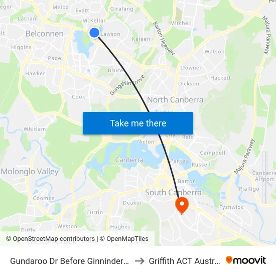 Gundaroo Dr Before Ginninderra Dr to Griffith ACT Australia map